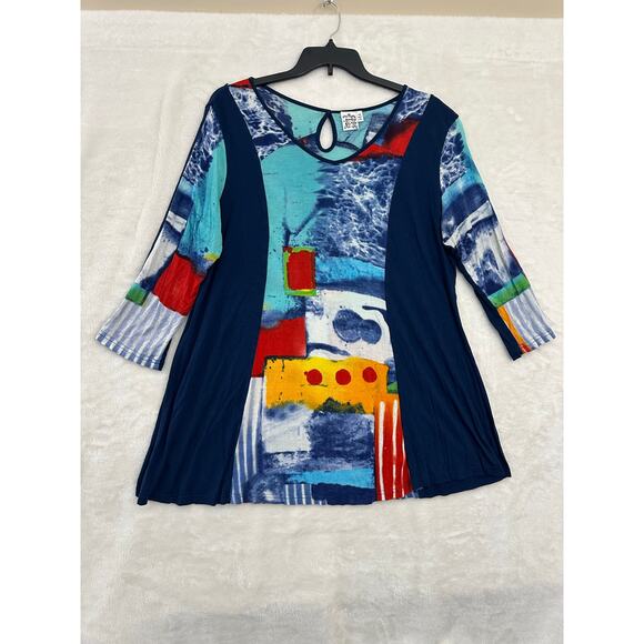 Parsley & Sage Abstract Flowy Tunic Top 1X Artsy Festival - Picture 1 of 7